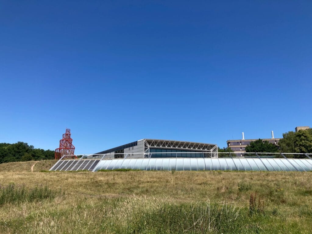 Sainsbury Centre for Visual Arts shown on a hot sunny day with clear blue sky